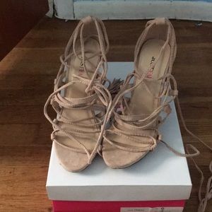 Blush nude lace up heels